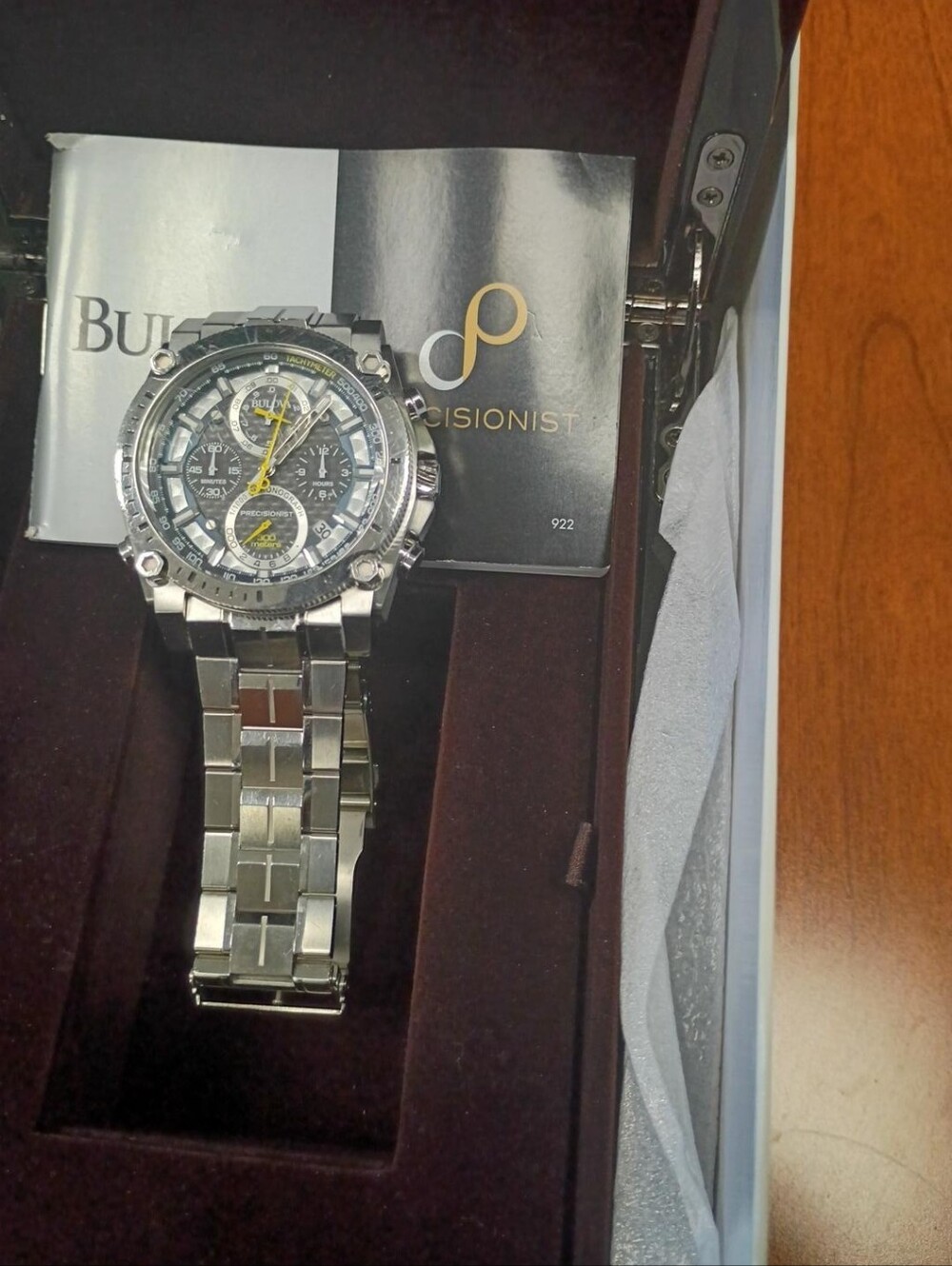 Bulova Precisionist 300M Chronograph Stainless Steel Men's Watch Box